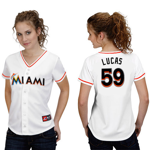 Ed Lucas #59 mlb Jersey-Miami Marlins Women's Authentic Home White Cool Base Baseball Jersey